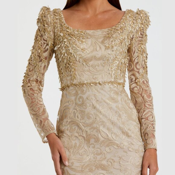 Mac Duggal 11187 Size 14‎ Gold Embroidered Lace Applique Trumpet Gown Maxi Dress - Picture 3 of 4